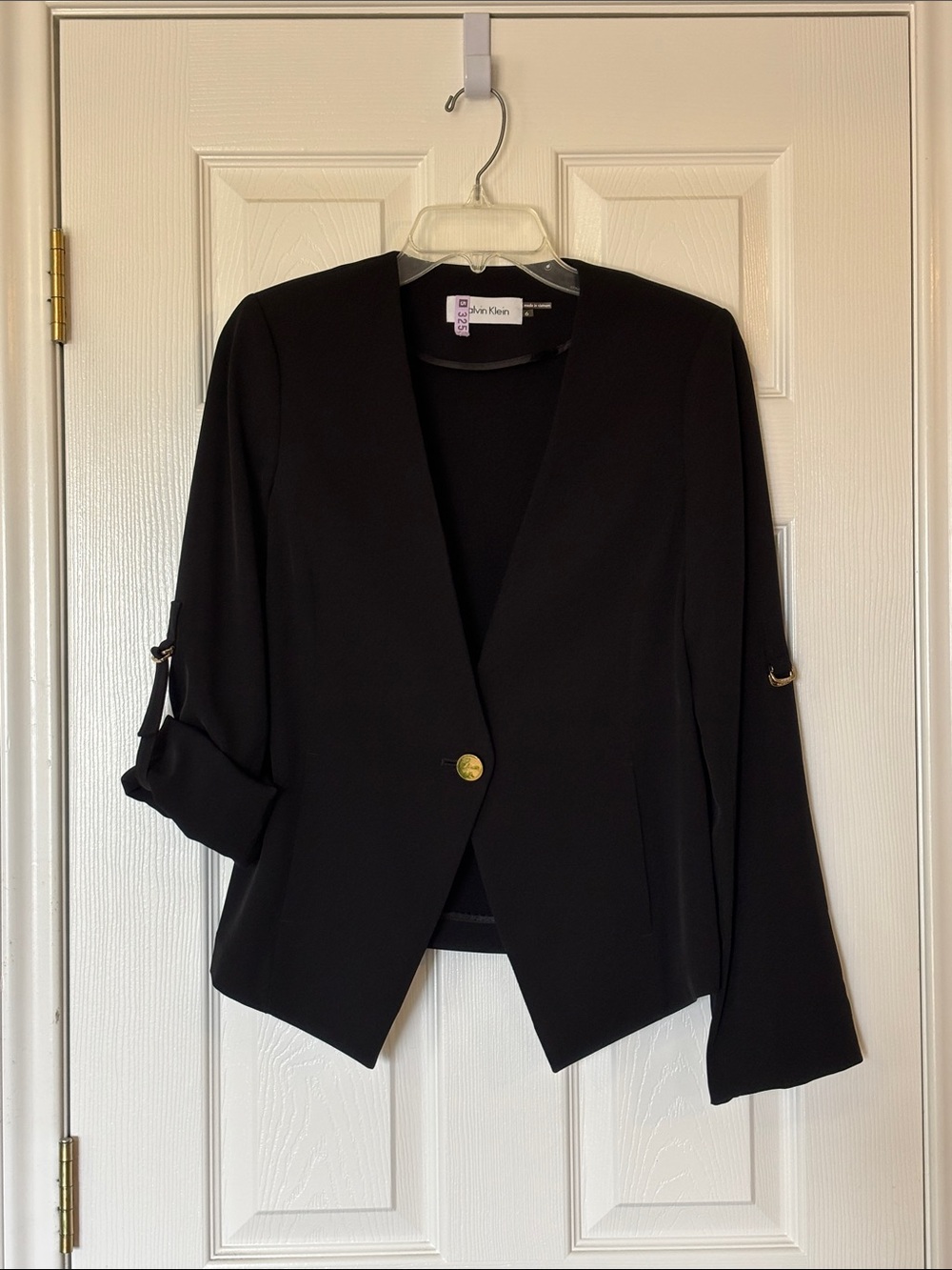 Calvin Klein Women's Black Open Front Blazer with Gold Button